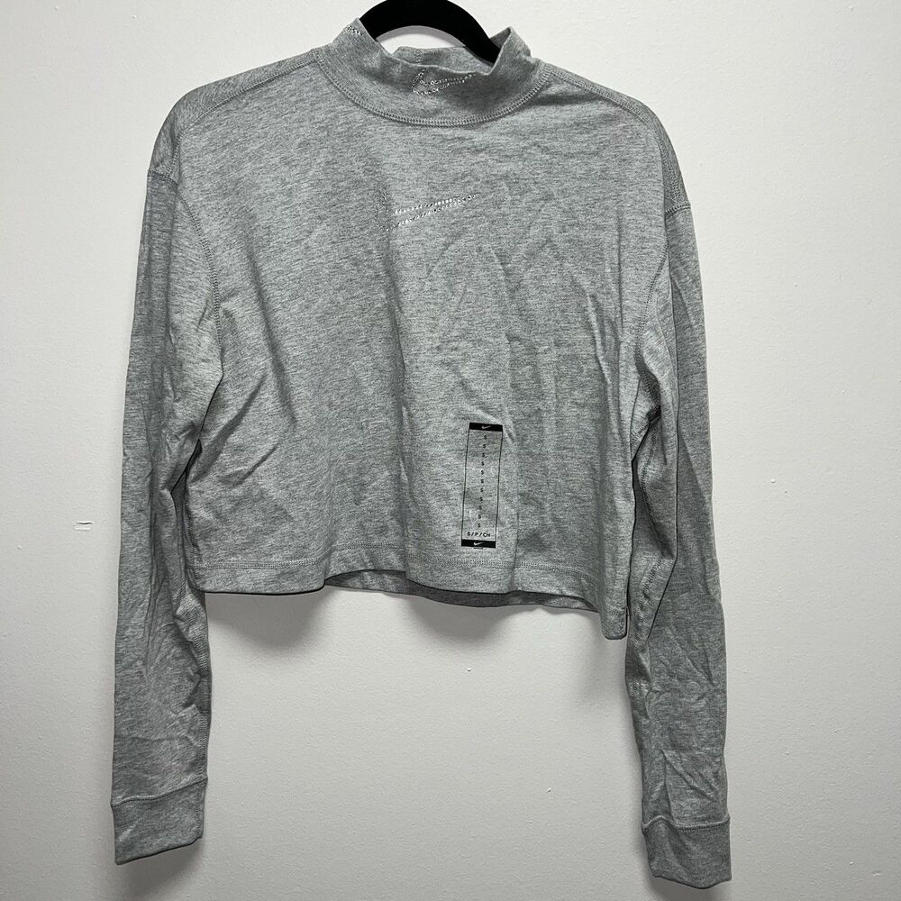 NWT Nike cropped long sleeve mock neck top grey women’s small rhinestone